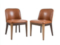 Sillas de comedor tapizadas en piel sintética 50x56x86 cm - marrón coñac y nogal oscuro - respaldo acolchado con ribete decorativo