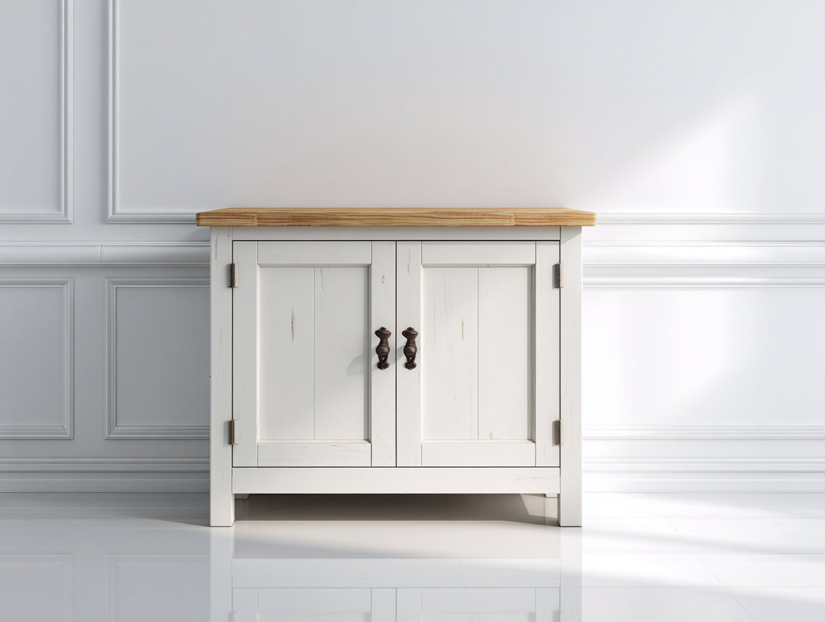 Aparadores de madera 90 x 40 x 85 cm - blanco y madera natural - diseño rústico con dos puertas de almacenamiento