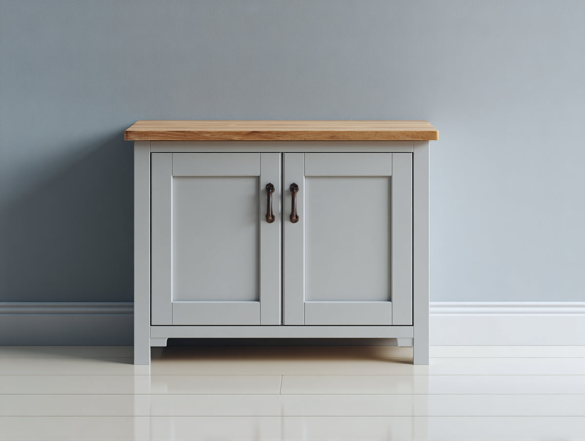 Aparadores de madera 90 x 40 x 85 cm - gris claro y madera natural - diseño rústico con dos puertas de almacenamiento