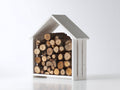 Leñero de exterior de madera 100x45x150 cm - blanco - tejado a dos aguas y estructura compacta