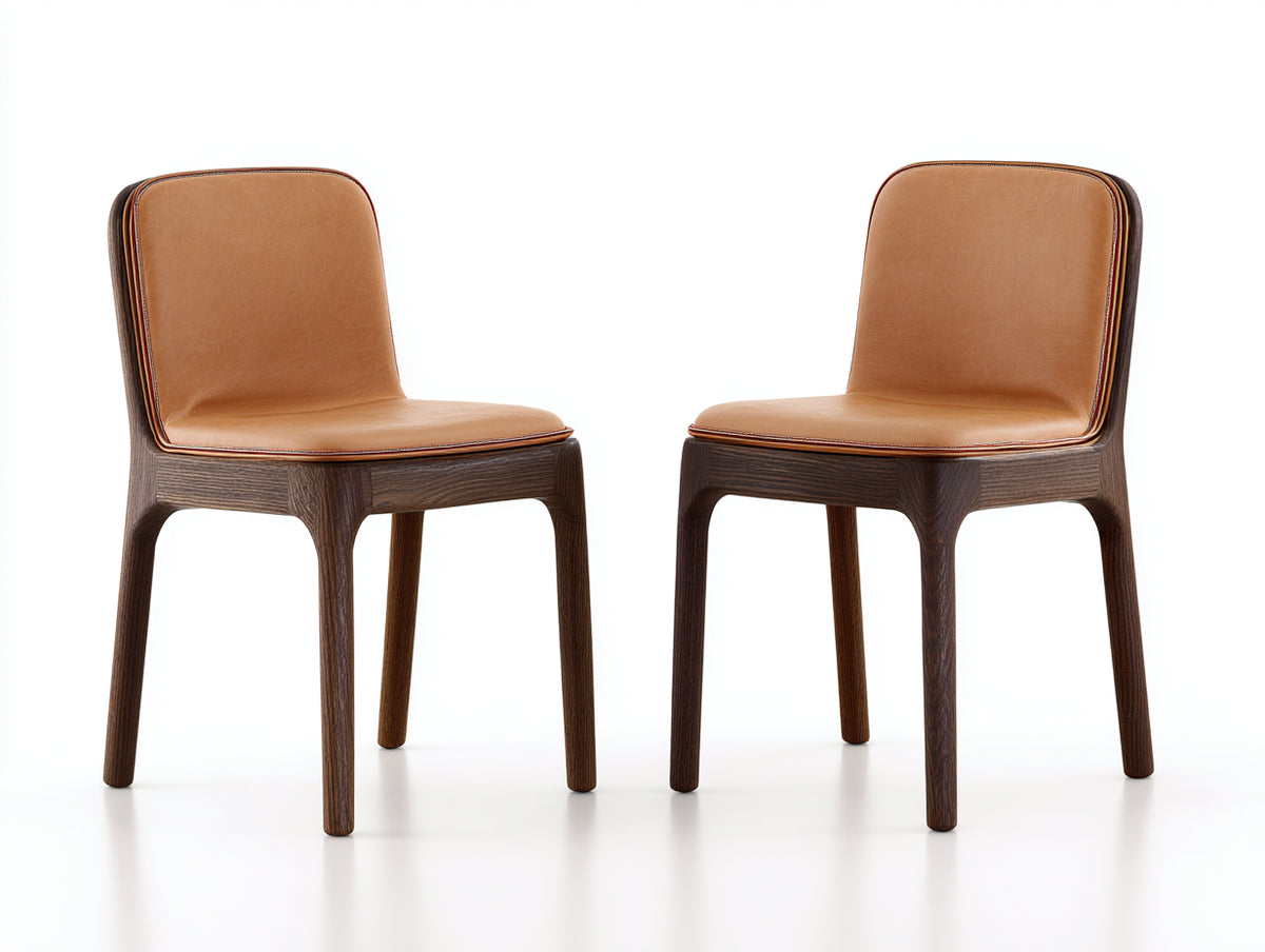 Sillas de comedor tapizadas 52x57x84 cm - Marrón coñac-Marrón nogal - Respaldo acolchado y diseño moderno