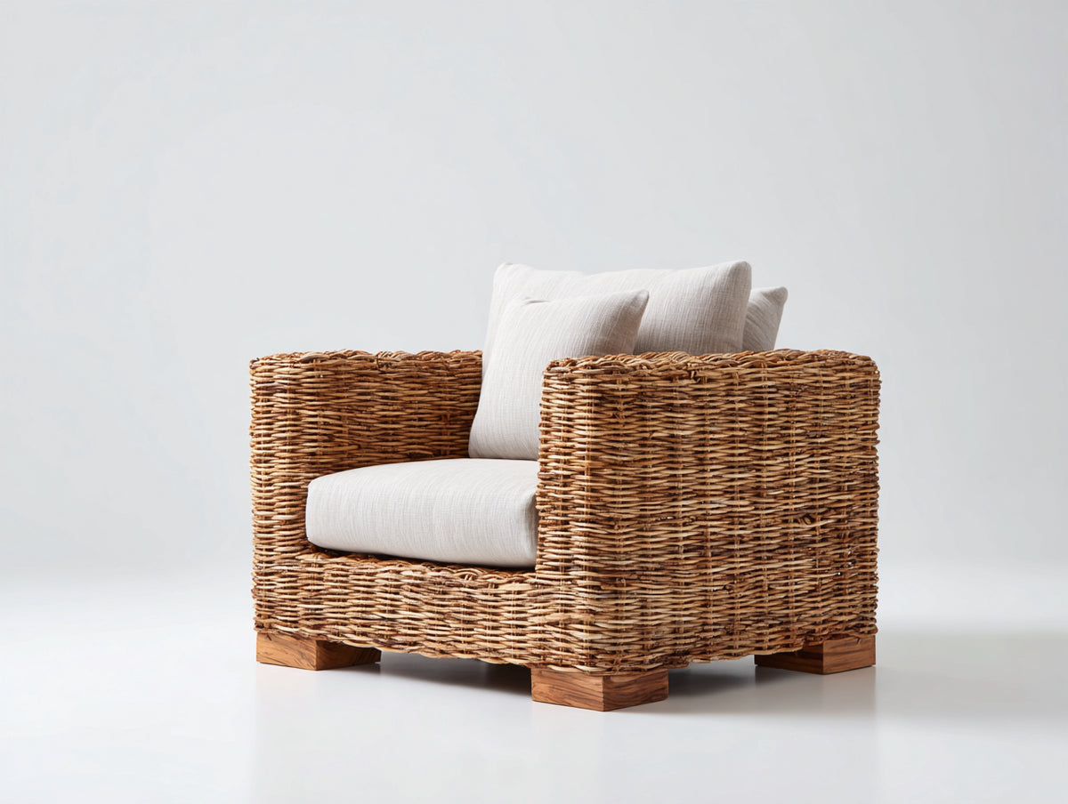Sillones de ratán sintético 90x85x80 cm - marrón natural y blanco crema - estructura envolvente con asiento acolchado diseño moderno
