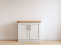 Aparadores de madera con 2 puertas 100x40x85 cm - Blanco-Color madera natural - Diseño moderno con tiradores metálicos